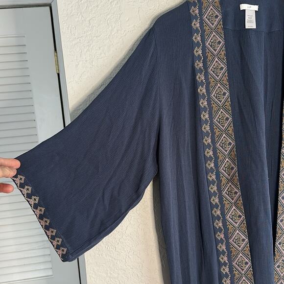 J Jill Embroidered Blue Kimono Cardigan Boho Coverup Aztec Lagenlook Cottage - Picture 3 of 7